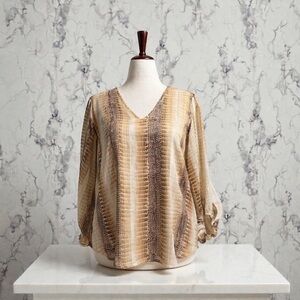 NWT Adrienne Rich Brown and Tan Crocodile Textured Blouse - Size S
